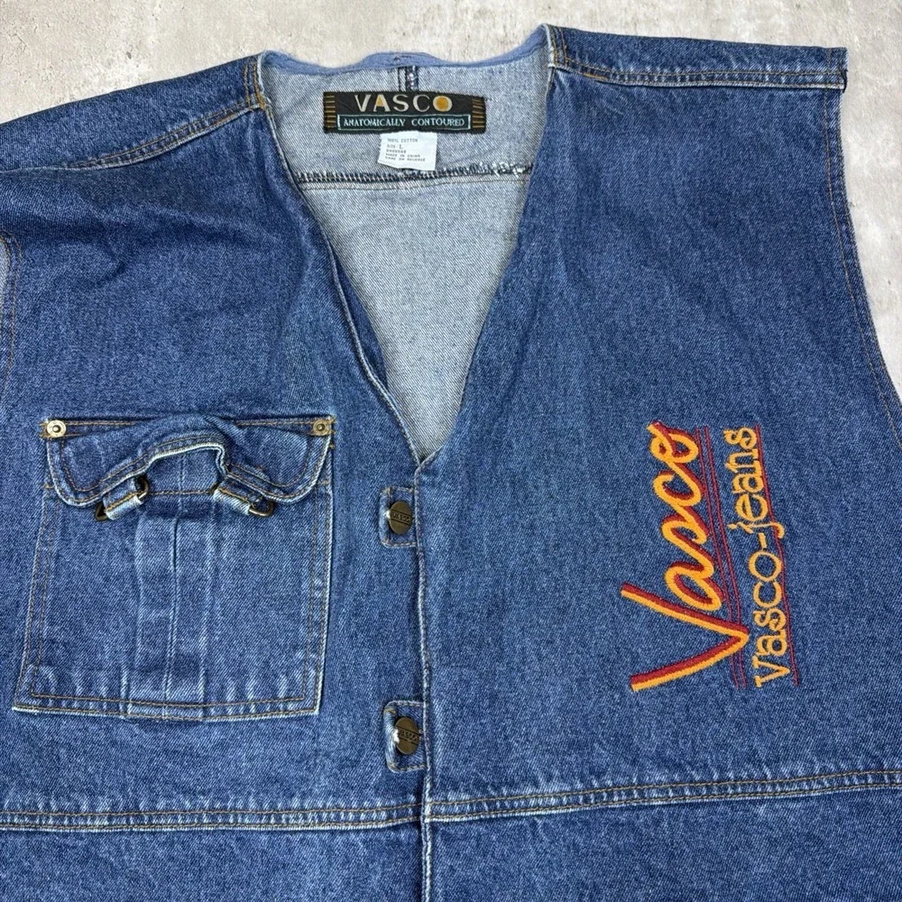 Vintage VASCO Jeans Denim Button Up Vest Large 90s Utility Workwear Y2K Retro